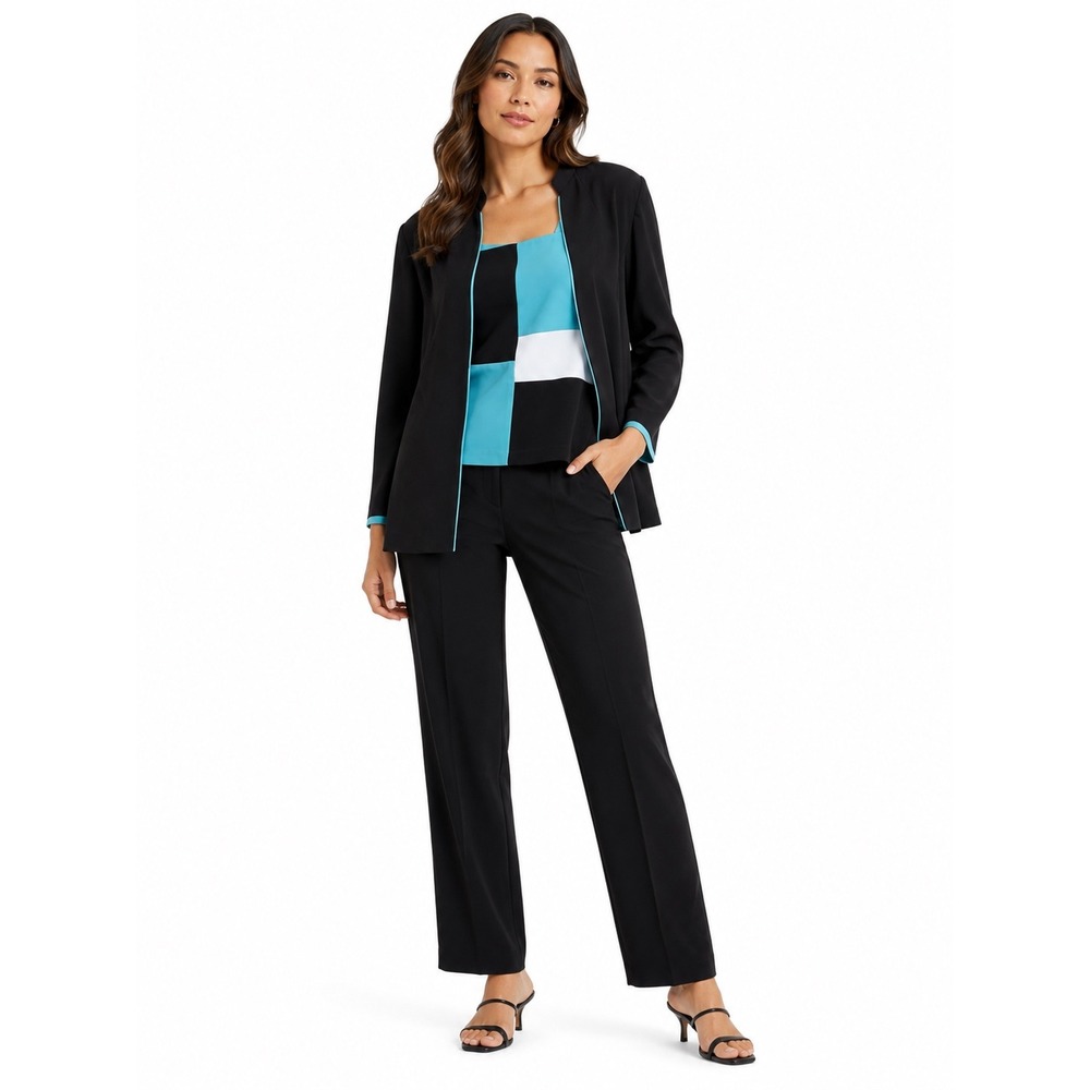 Jessica Howard Blazer Tank Set Womens 16 Black Turquoise Colorblock Vintage Mod